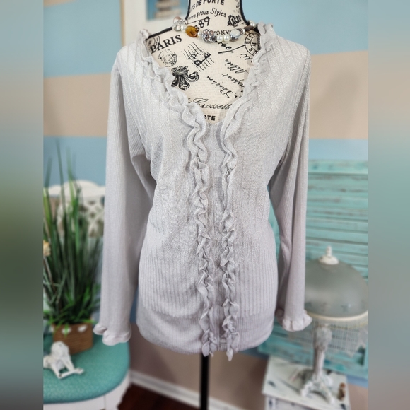 Avenue Tops - Avenue Plus Size Ruffle Sparkle Top